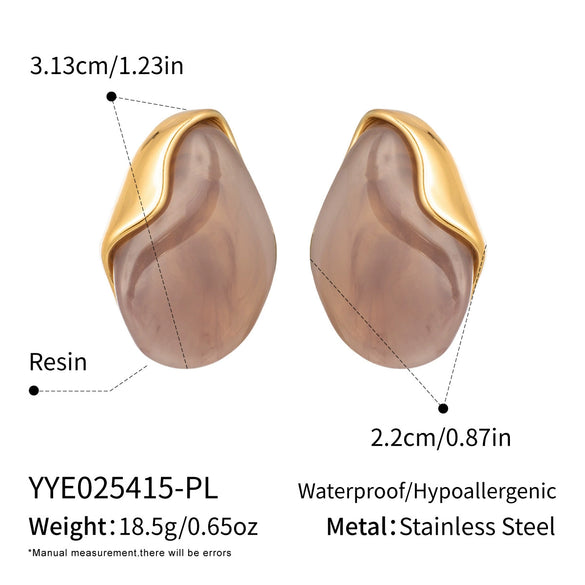 Wholesale Women's Stainless Steel And Resin Geometric Smudged Irregular Chubby Earrings With Pvd Furnace Vacuum Real Gold Plating Sweet And Cool Style