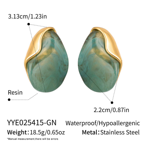 Wholesale Women's Stainless Steel And Resin Geometric Smudged Irregular Chubby Earrings With Pvd Furnace Vacuum Real Gold Plating Sweet And Cool Style
