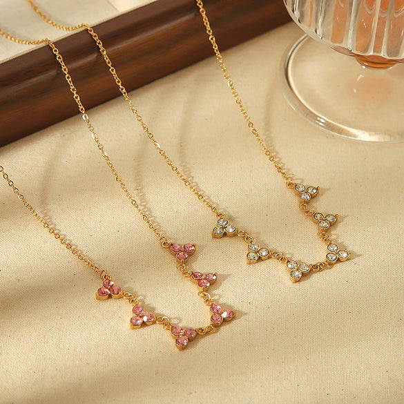 Wholesale Women's Stainless Steel And Rhinestones Geometric Triangle Pendant Necklace With Electroplating Treatment Light Luxury Fashion Style