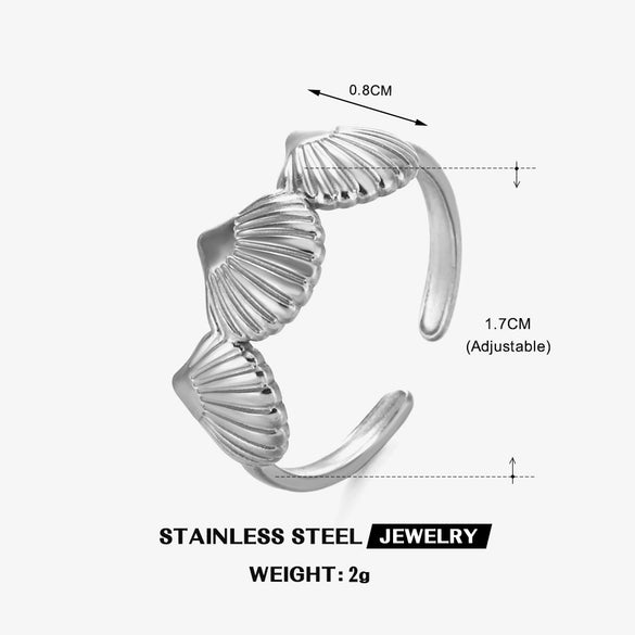 Wholesale Women's Stainless Steel And Shell Geometric Style Seaside Hip Hop Ring With Electroplating