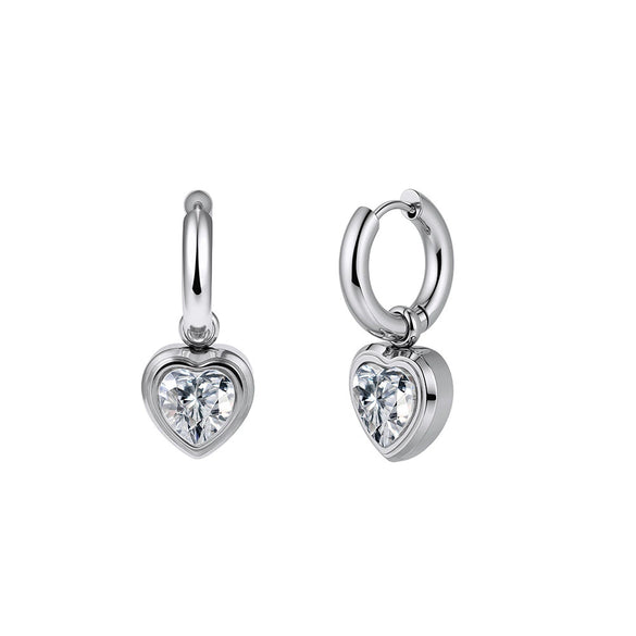 Wholesale Women's 304 Stainless Steel And 925 Silver Geometric Electroplated Heart Pendant Earrings