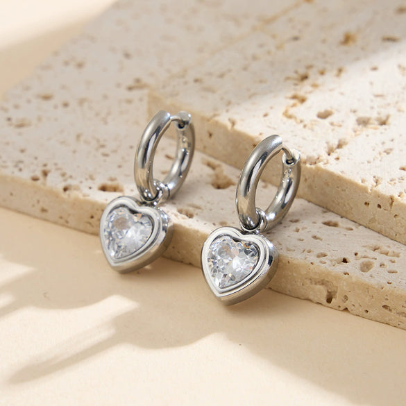 Wholesale Women's 304 Stainless Steel And 925 Silver Geometric Electroplated Heart Pendant Earrings