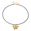 Wholesale Women's Stainless Steel And Titanium Steel Bow Pendant Necklace With Black Wax Rope And Electroplating Design