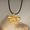 Wholesale Women's Stainless Steel And Titanium Steel Bow Pendant Necklace With Black Wax Rope And Electroplating Design