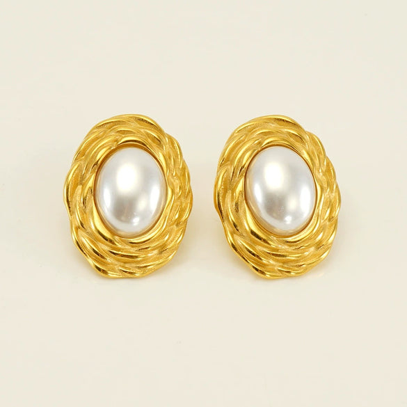 Wholesale Women's 316L Stainless Steel And Titanium Steel Braided Earrings With Geometric Pattern And 18K Gold Plated Electroplating Style