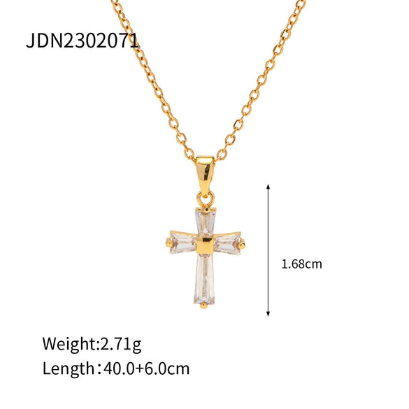 Wholesale Women's Stainless Steel And Titanium Steel Cross Pendant Necklace With Geometric Pattern And 18K Gold Plated Electroplating