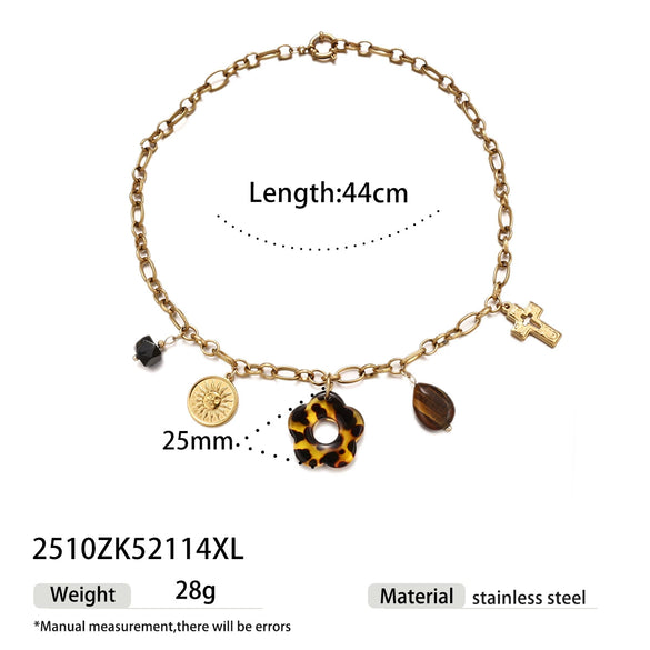 Wholesale Women's Stainless Steel And Titanium Steel Electroplated Flower Pendant Sweater Chain Necklace In Ins Style And Ocean Series