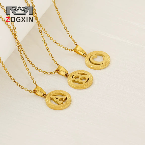 Wholesale Women's Stainless Steel And Titanium Steel Electroplated Round Pattern Letters And Numbers Necklace With Cross Chain