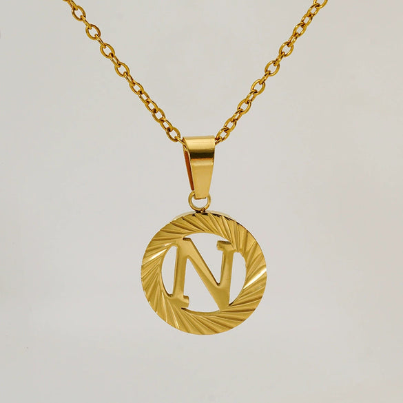 Wholesale Women's Stainless Steel And Titanium Steel Electroplated Round Pattern Letters And Numbers Necklace With Cross Chain