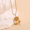 Wholesale Women's Stainless Steel And Titanium Steel Flower Pattern Electroplated 18K Gold Lotus Pendant Necklace