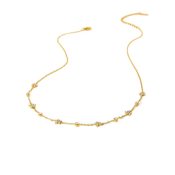 Wholesale Women's Stainless Steel And Titanium Steel Flower Pendant Necklace With 18K Gold Electroplating And Cross Chain