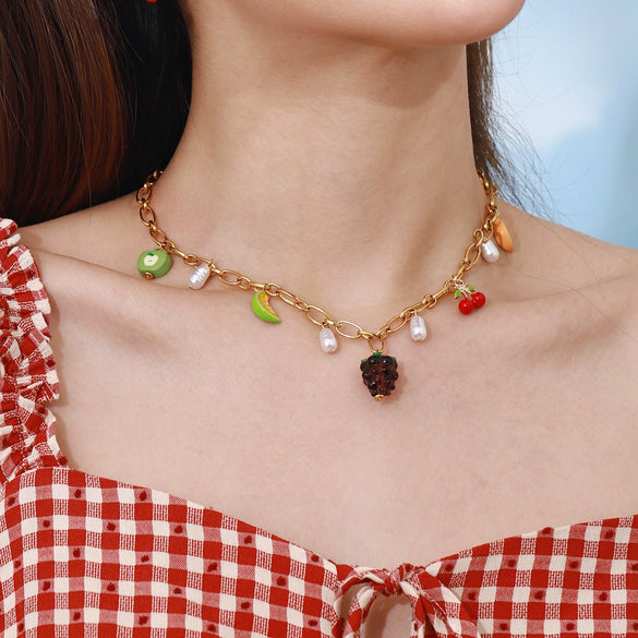 Wholesale Women's Stainless Steel And Titanium Steel Fruit Style Jewelry With Electroplating Geometric Shaped Necklace