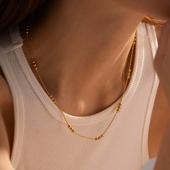 Wholesale Women's Stainless Steel And Titanium Steel Geometric Bead Chain Necklace With Electroplating