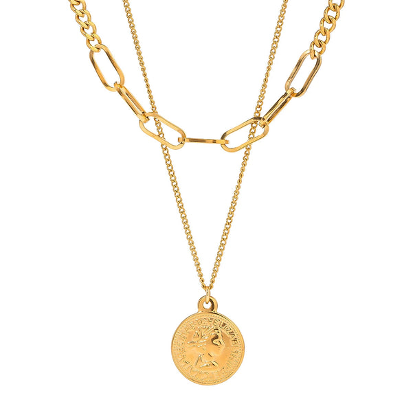 Wholesale Women's Stainless Steel And Titanium Steel Geometric Coin Wind Pendant Necklace With Electroplating And Quiet Design