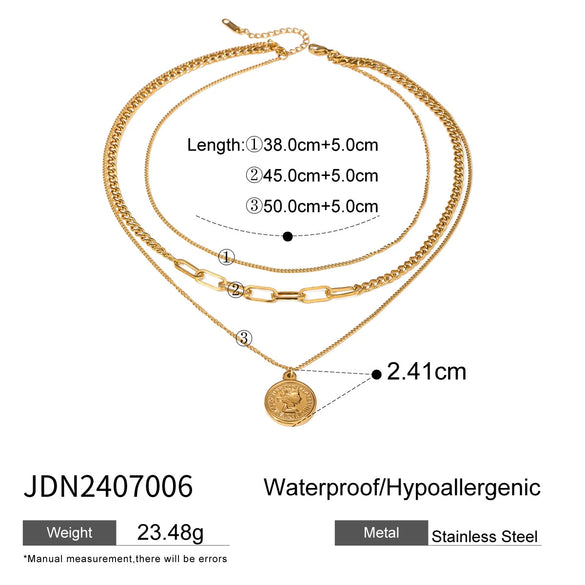 Wholesale Women's Stainless Steel And Titanium Steel Geometric Coin Wind Pendant Necklace With Electroplating And Quiet Design