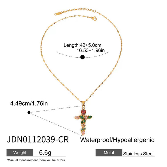 Wholesale Women's Stainless Steel And Titanium Steel Geometric Cross Pendant Lip Chain Jewelry With Electroplating And Zirconium Inlaid