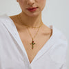 Wholesale Women's Stainless Steel And Titanium Steel Geometric Cross Pendant Lip Chain Jewelry With Electroplating And Zirconium Inlaid
