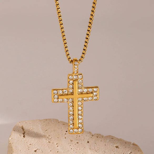 Wholesale Women's Stainless Steel And Titanium Steel Geometric Cross Pendant Necklace With Electroplating Design