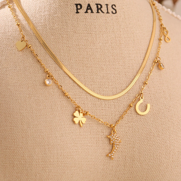 Wholesale Women's Stainless Steel And Titanium Steel Geometric Dolphin Multiaccessories Clavicle Chain Electroplated Light Luxury Elegant Necklace Jewelry