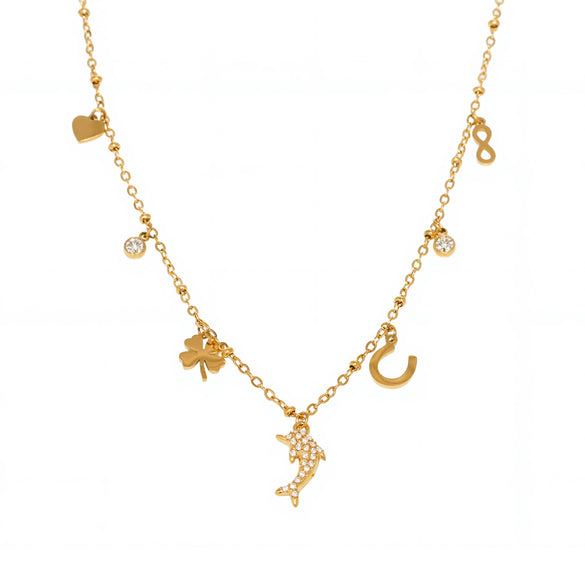 Wholesale Women's Stainless Steel And Titanium Steel Geometric Dolphin Multiaccessories Clavicle Chain Electroplated Light Luxury Elegant Necklace Jewelry