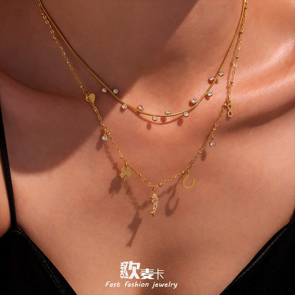 Wholesale Women's Stainless Steel And Titanium Steel Geometric Dolphin Multiaccessories Clavicle Chain Electroplated Light Luxury Elegant Necklace Jewelry