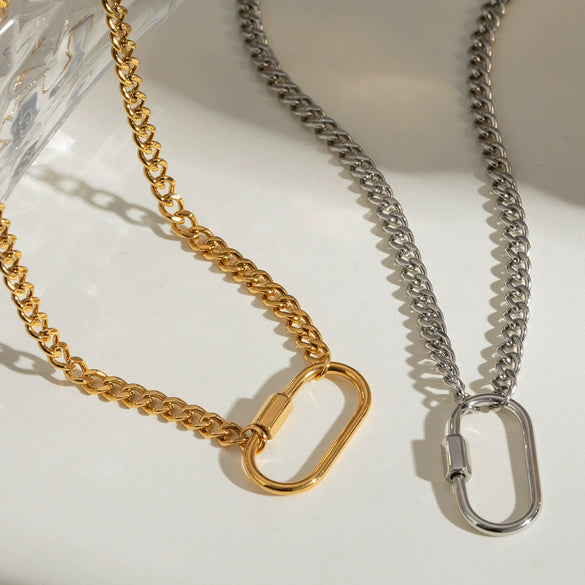 Wholesale Women's Stainless Steel And Titanium Steel Geometric Oval Live Ring Necklace With Electroplating And Original Design