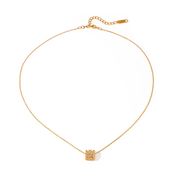 Wholesale Women's Stainless Steel And Titanium Steel Geometric Pendant Necklace With Zircon Inlaid And Electroplated
