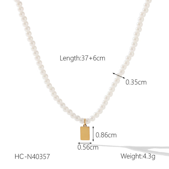 Wholesale Women's Stainless Steel And Titanium Steel Geometric Pendant Pearl Necklace With Electroplating
