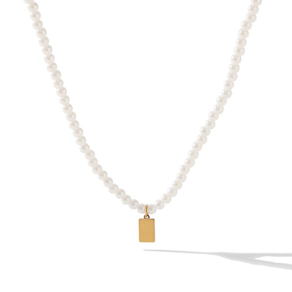 Wholesale Women's Stainless Steel And Titanium Steel Geometric Pendant Pearl Necklace With Electroplating
