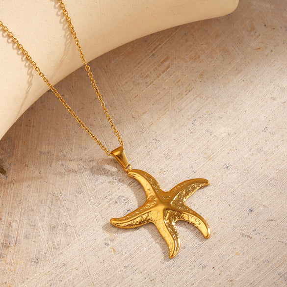 Wholesale Women's Stainless Steel And Titanium Steel Geometric Starfish Necklace With Electroplating