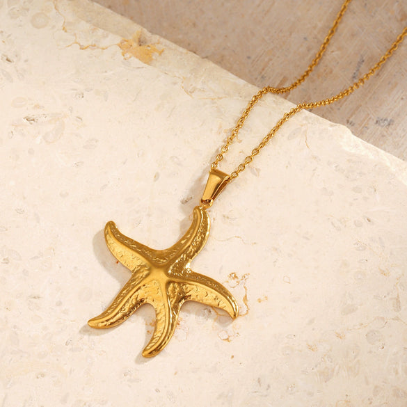 Wholesale Women's Stainless Steel And Titanium Steel Geometric Starfish Necklace With Electroplating