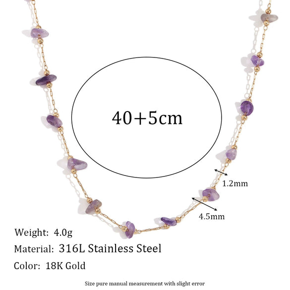 Wholesale Women's Stainless Steel And Titanium Steel Geometric Style Handmade Electroplated Amethyst Gravel Bracelet And Chain Necklace