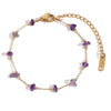Wholesale Women's Stainless Steel And Titanium Steel Geometric Style Handmade Electroplated Amethyst Gravel Bracelet And Chain Necklace