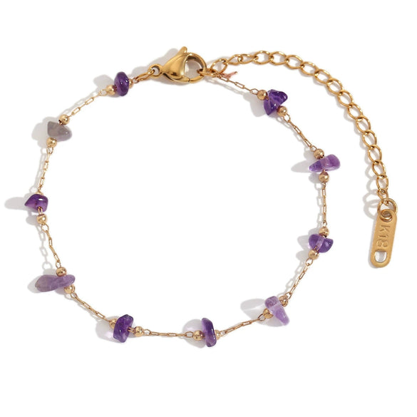 Wholesale Women's Stainless Steel And Titanium Steel Geometric Style Handmade Electroplated Amethyst Gravel Bracelet And Chain Necklace