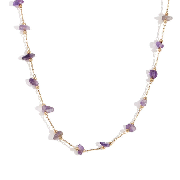 Wholesale Women's Stainless Steel And Titanium Steel Geometric Style Handmade Electroplated Amethyst Gravel Bracelet And Chain Necklace