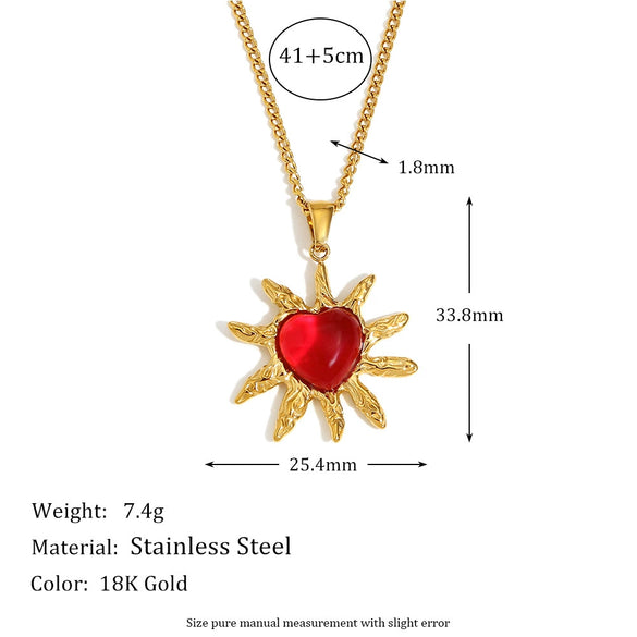 Wholesale Women's Stainless Steel And Titanium Steel Geometric Style Necklace And Earrings With Red Agate 18K Gold Plated By Electroplating