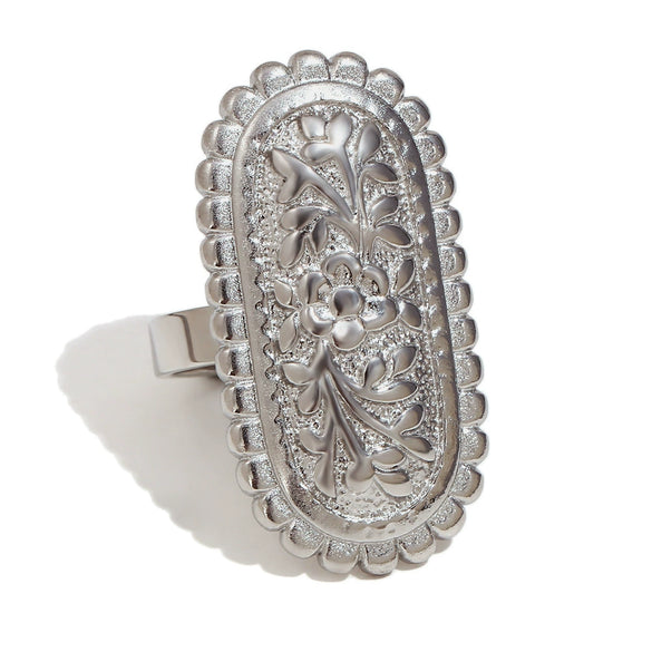 Wholesale Women's Stainless Steel And Titanium Steel Geometric Style Ring And Oval Relief Necklace With Sawtooth Flowers Retro Design And Electroplating