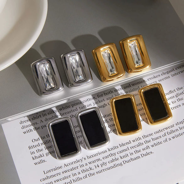 Wholesale Women's Stainless Steel And Titanium Steel Geometric Vacuum Real Gold Plated Earrings