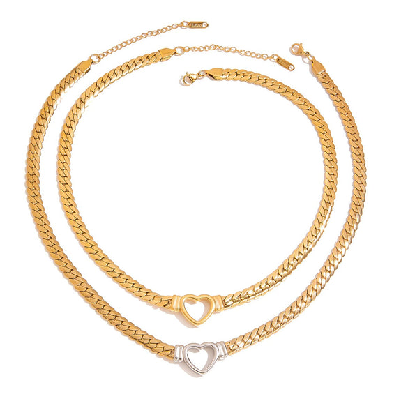 Wholesale Women's Stainless Steel And Titanium Steel Heart Shape Cut Out Electroplated Pendant Necklace With Regular Chain
