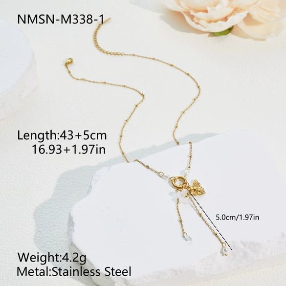 Wholesale Women's Stainless Steel And Titanium Steel Jewelry Set With Heart Water Drop Bell Patterns Electroplated Clavicle Chain Earrings And Hand Accessories