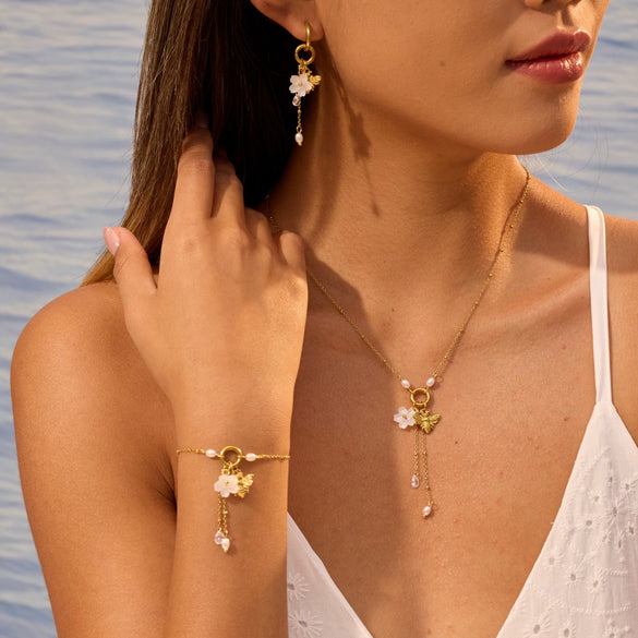 Wholesale Women's Stainless Steel And Titanium Steel Jewelry Set With Heart Water Drop Bell Patterns Electroplated Clavicle Chain Earrings And Hand Accessories