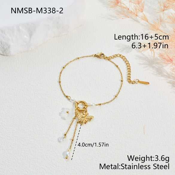 Wholesale Women's Stainless Steel And Titanium Steel Jewelry Set With Heart Water Drop Bell Patterns Electroplated Clavicle Chain Earrings And Hand Accessories