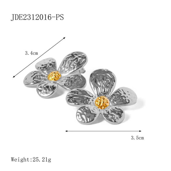Wholesale Women's Stainless Steel And Titanium Steel Jewelry With Flower Style And Geometric Shape Electroplated Necklace Earrings Ring Bracelet