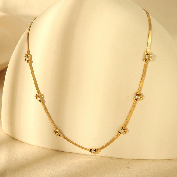 Wholesale Women's Stainless Steel And Titanium Steel 18K Gold Plated Diamond Butterfly Cross Chain Necklace With Bow Pattern