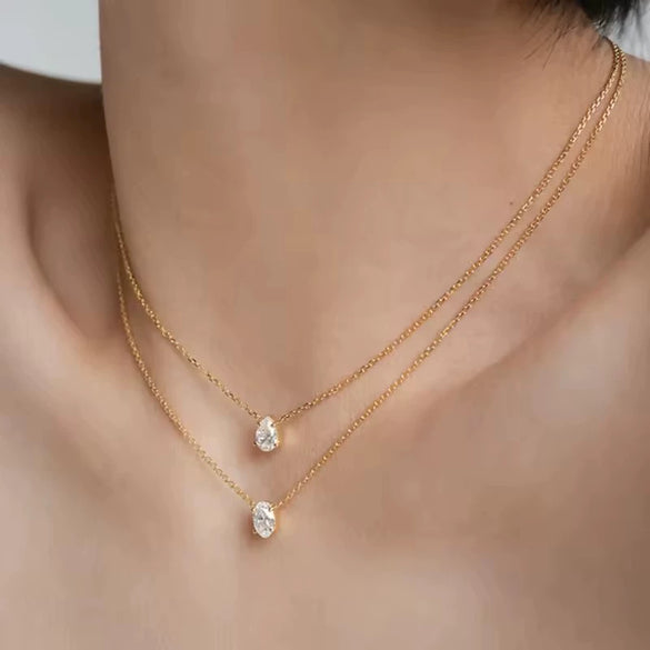 Wholesale Women's Stainless Steel And Titanium Steel 18K Gold Plated Drop Shape Pendant Necklace With O Word Chain