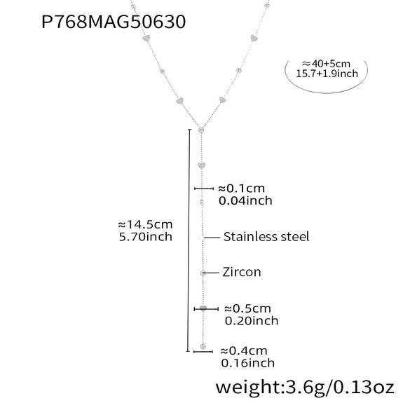 Wholesale Women's 316L Stainless Steel And 316L Stainless Steel Light Luxury Geometric Heart Shaped Zircon Yshaped Tassel Necklace With Electroplating