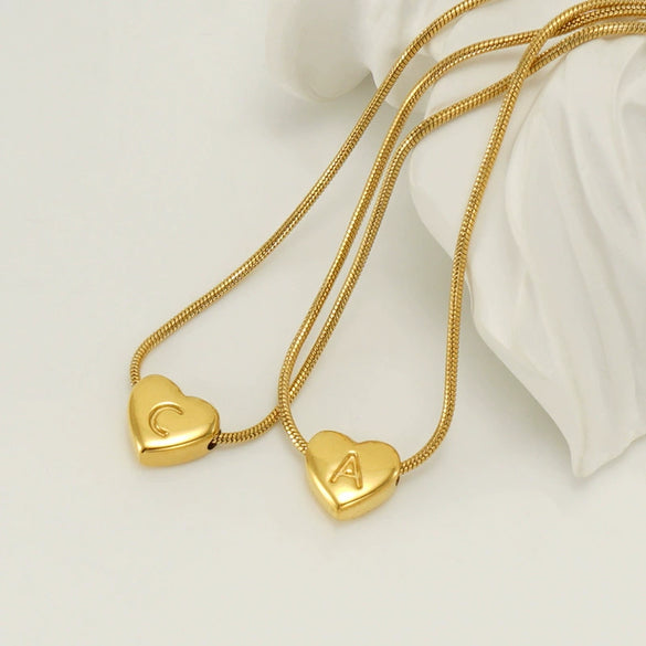Wholesale Women's Stainless Steel And Titanium Steel Love Heart Pendant Necklace With Snake Bone Chain Electroplated Letter Pattern Fashion Style