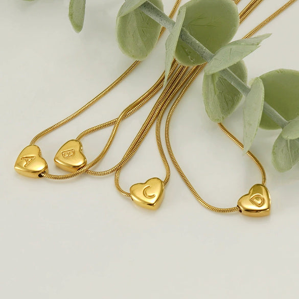 Wholesale Women's Stainless Steel And Titanium Steel Love Heart Pendant Necklace With Snake Bone Chain Electroplated Letter Pattern Fashion Style