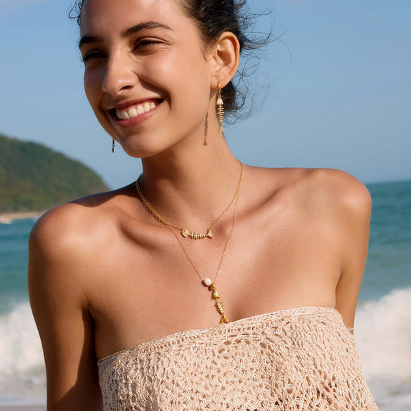Wholesale Women's Stainless Steel And Titanium Steel Marine Life Animal Style Electroplated Earrings And Necklace Set