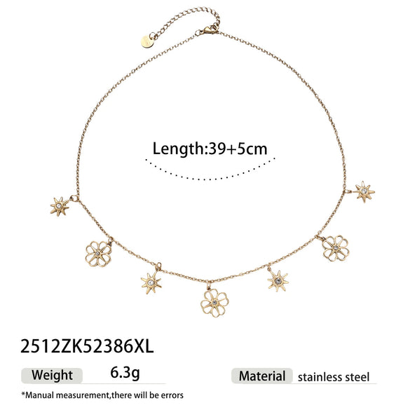 Wholesale Women's Stainless Steel And Titanium Steel Necklace With Flower Star Zircon Inlaid Electroplated Design Sweater Chain